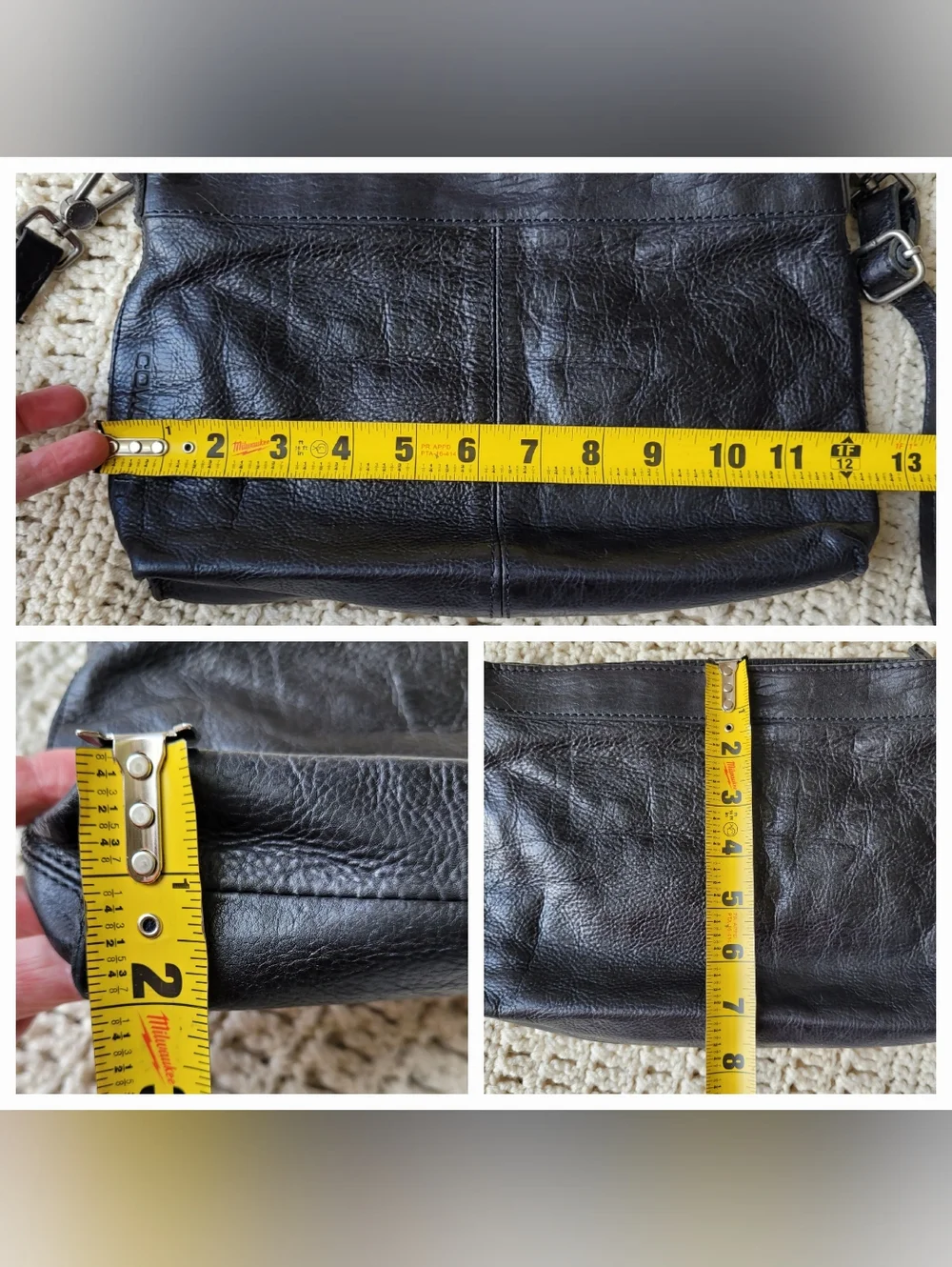 COWBOYSBAG LEATHER CROSSBODY BAG PURSE ADJUSTABLE ZIPPER BLACK SILVER - Picture 15 of 16